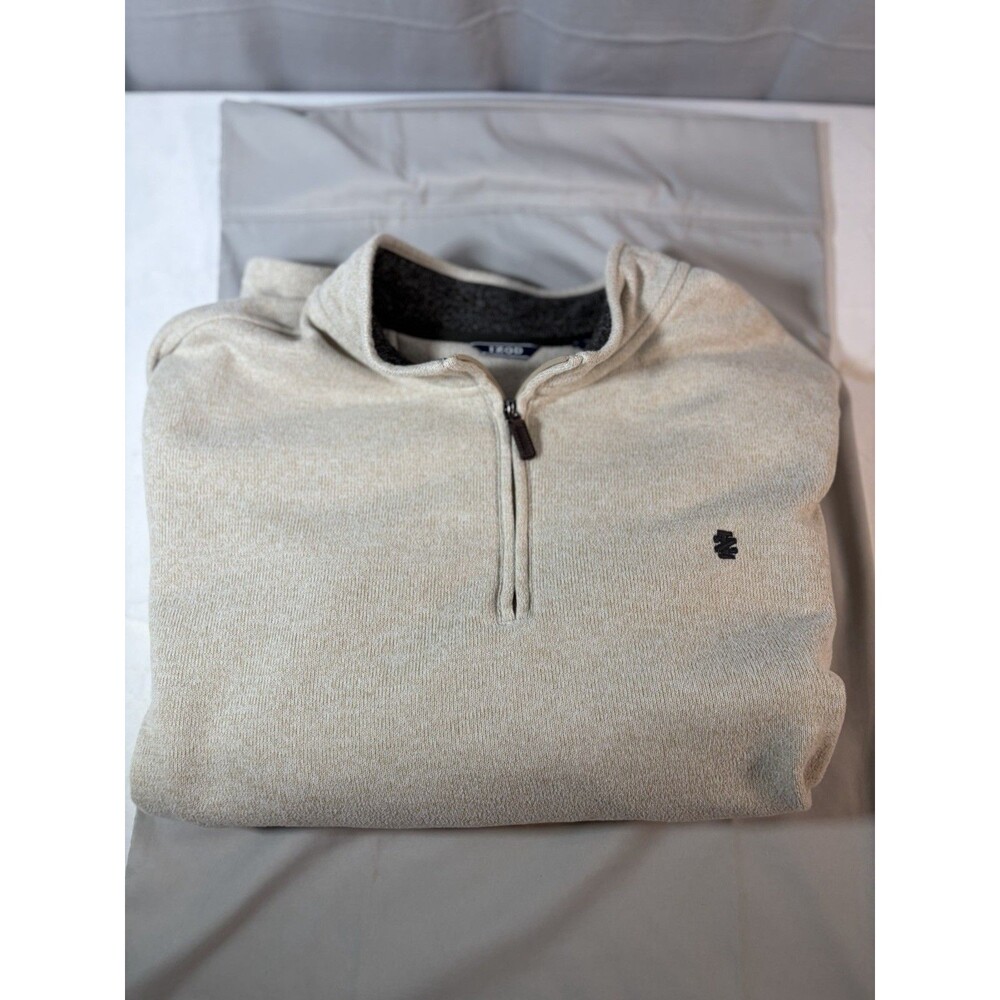 Men's IZOD Quarter Zip Pullover Sweatshirt 2XB Polyester 3XB, Cream EUD